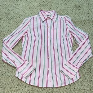 American Eagle womens size 4 long sleeve button down shirt, pink striped